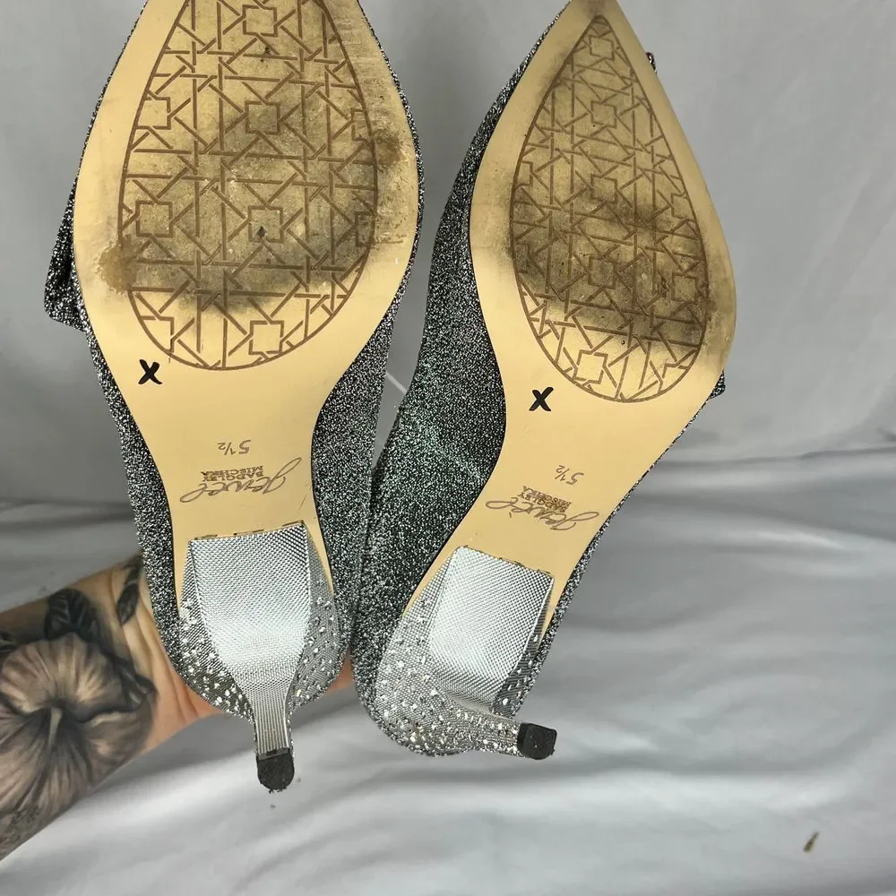 Jewel Badgley Mischka Pumps Womens 5.5‎ Silver Glitter Rhinestone Bow Stiletto